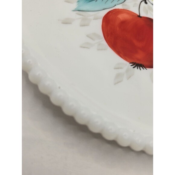 Westmorland Milk Glass Beaded Hobnail Apple 7.5" Salad Plate MCM Hand Painted - Picture 4 of 8